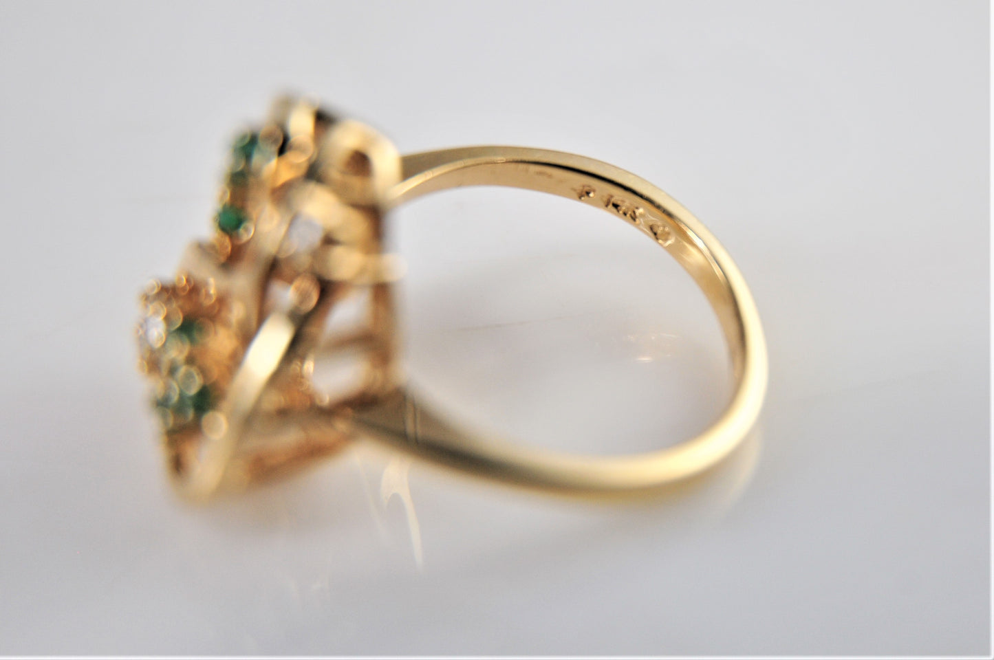 Heavy 14K Yellow Gold Emerald and Diamond Abstract Heart Ring