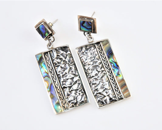 Modernist Sterling Silver Abalone Inlay Earrings