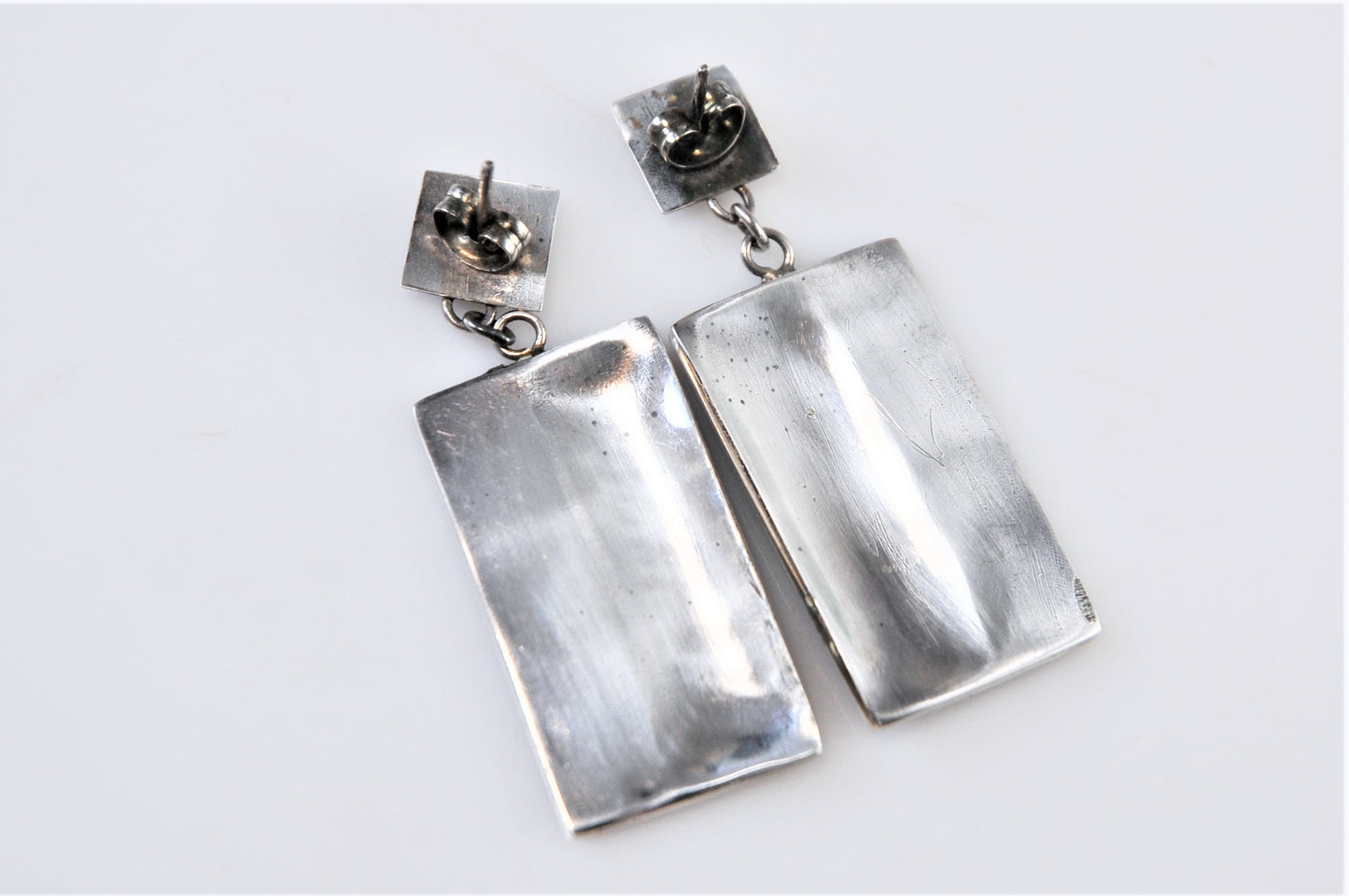 Modernist Sterling Silver Abalone Inlay Earrings