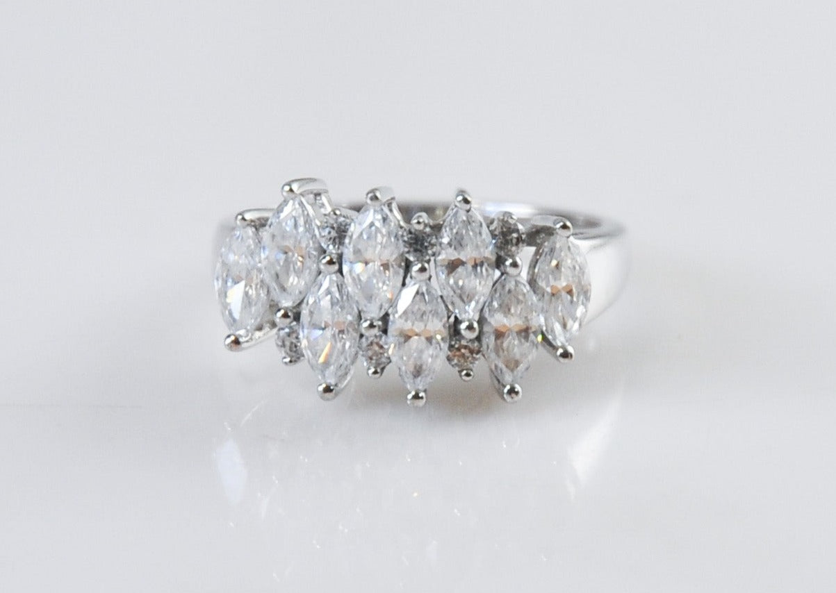 Designer 925 Sterling Silver Marquise CZ Cocktail Ring Size 7 1/2