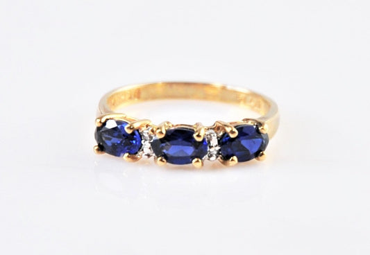 Designer Gold Over Sterling Simulated Sapphire and Diamond Accent Ring