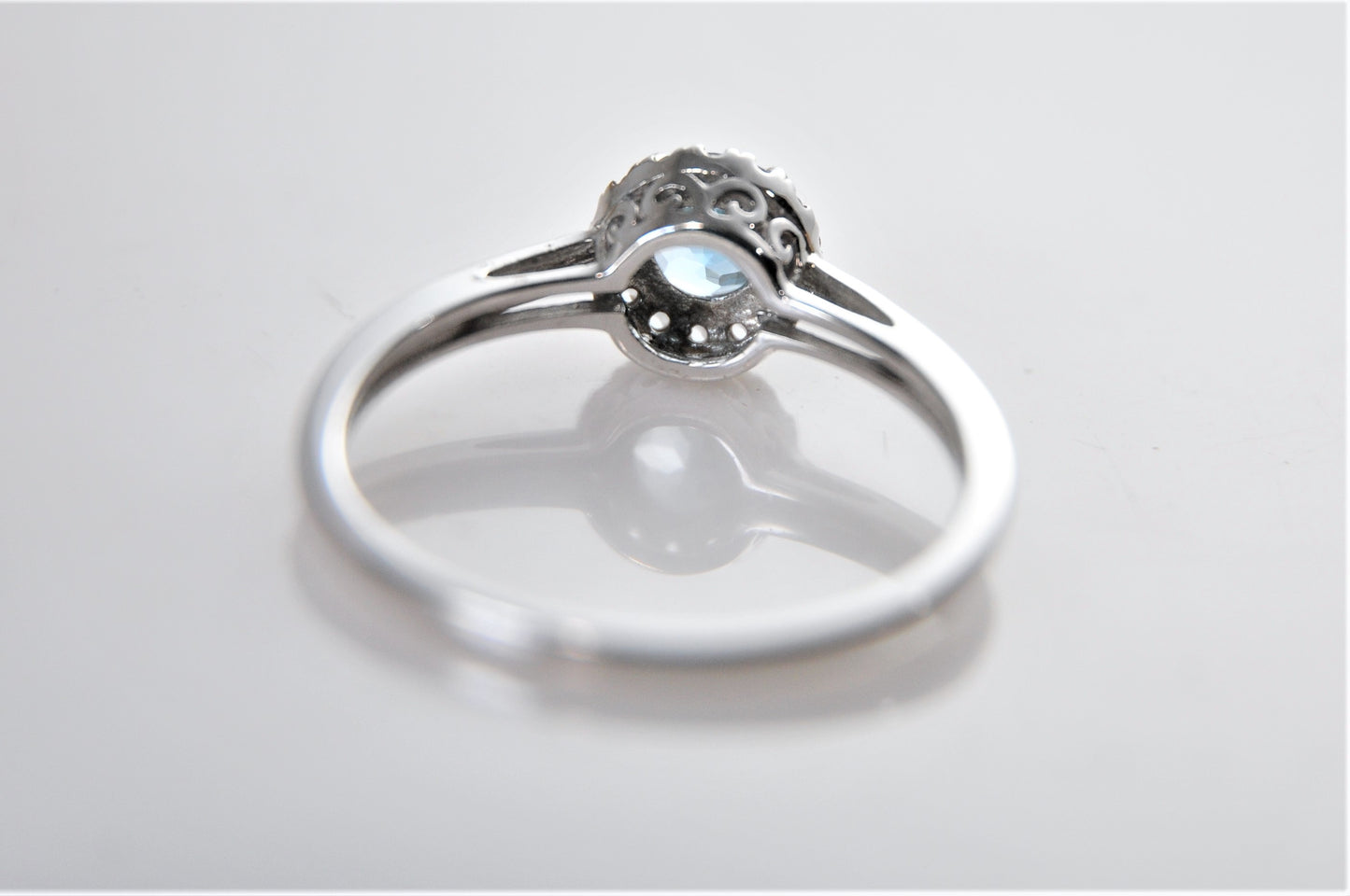 10K White Gold Blue Topaz Ring with CZ Accents Size 8