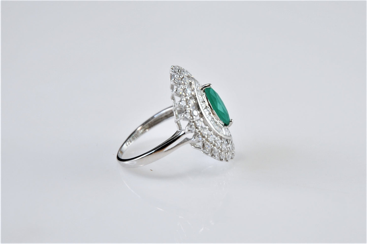 Designer Sterling Silver Marquise Emerald CZ Ring