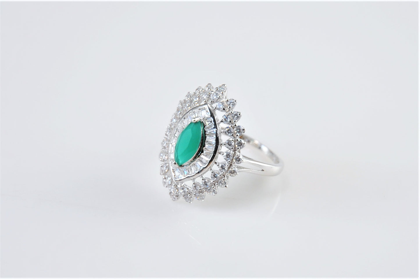 Designer Sterling Silver Marquise Emerald CZ Ring