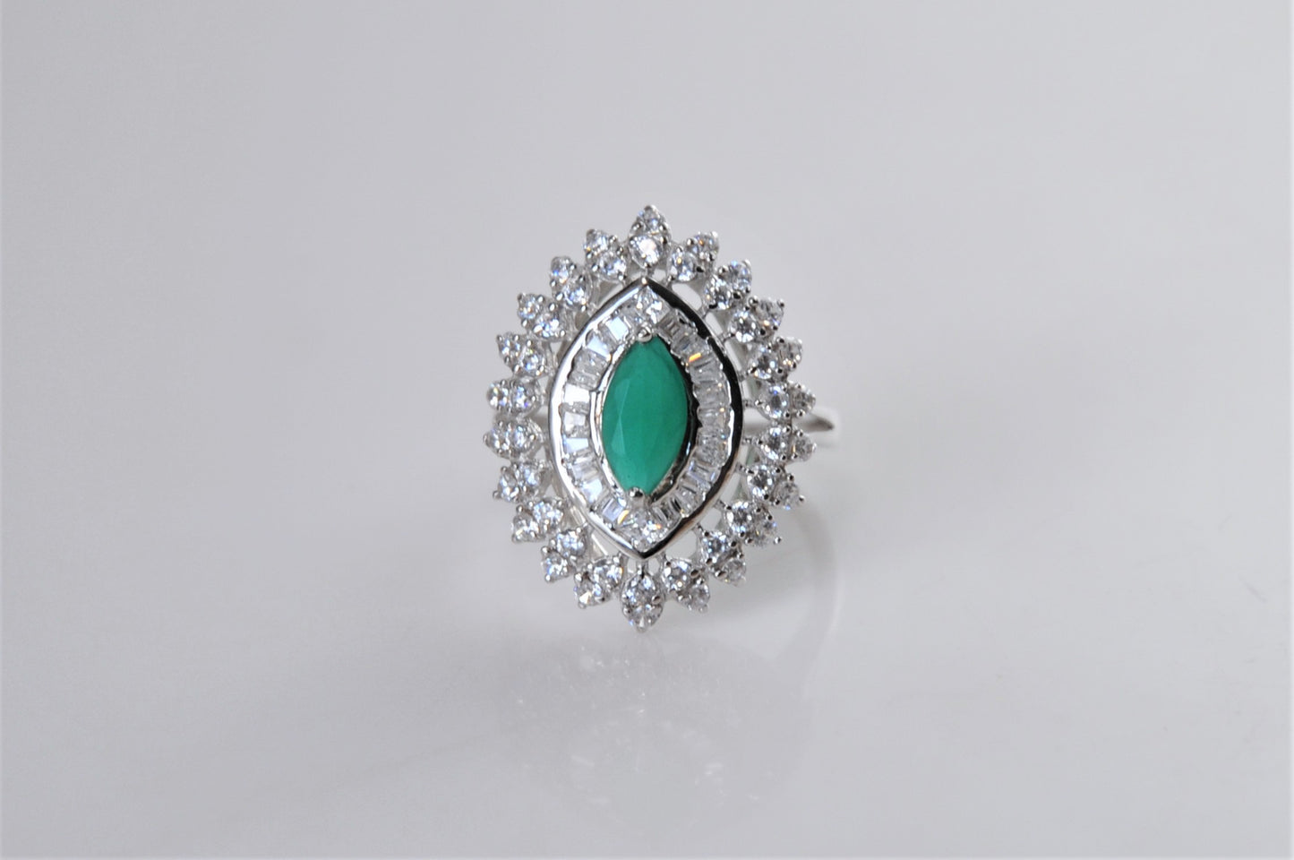 Designer Sterling Silver Marquise Emerald CZ Ring