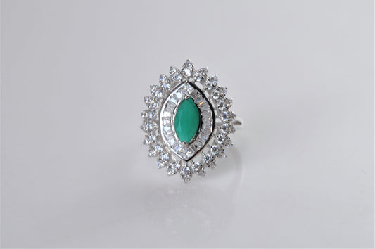 Designer Sterling Silver Marquise Emerald CZ Ring