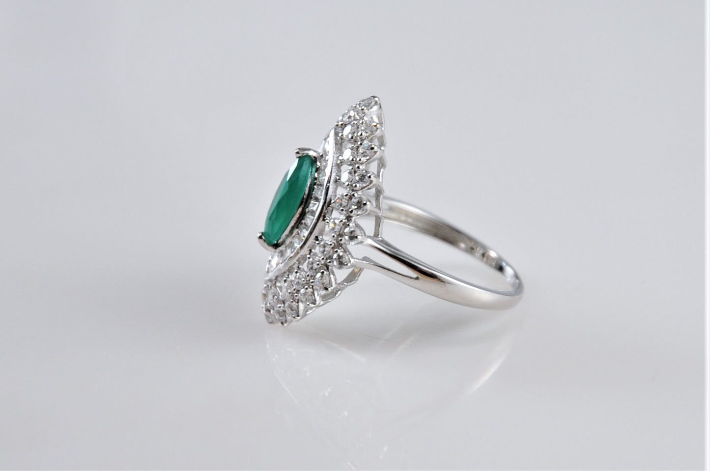 Designer Sterling Silver Marquise Emerald CZ Ring