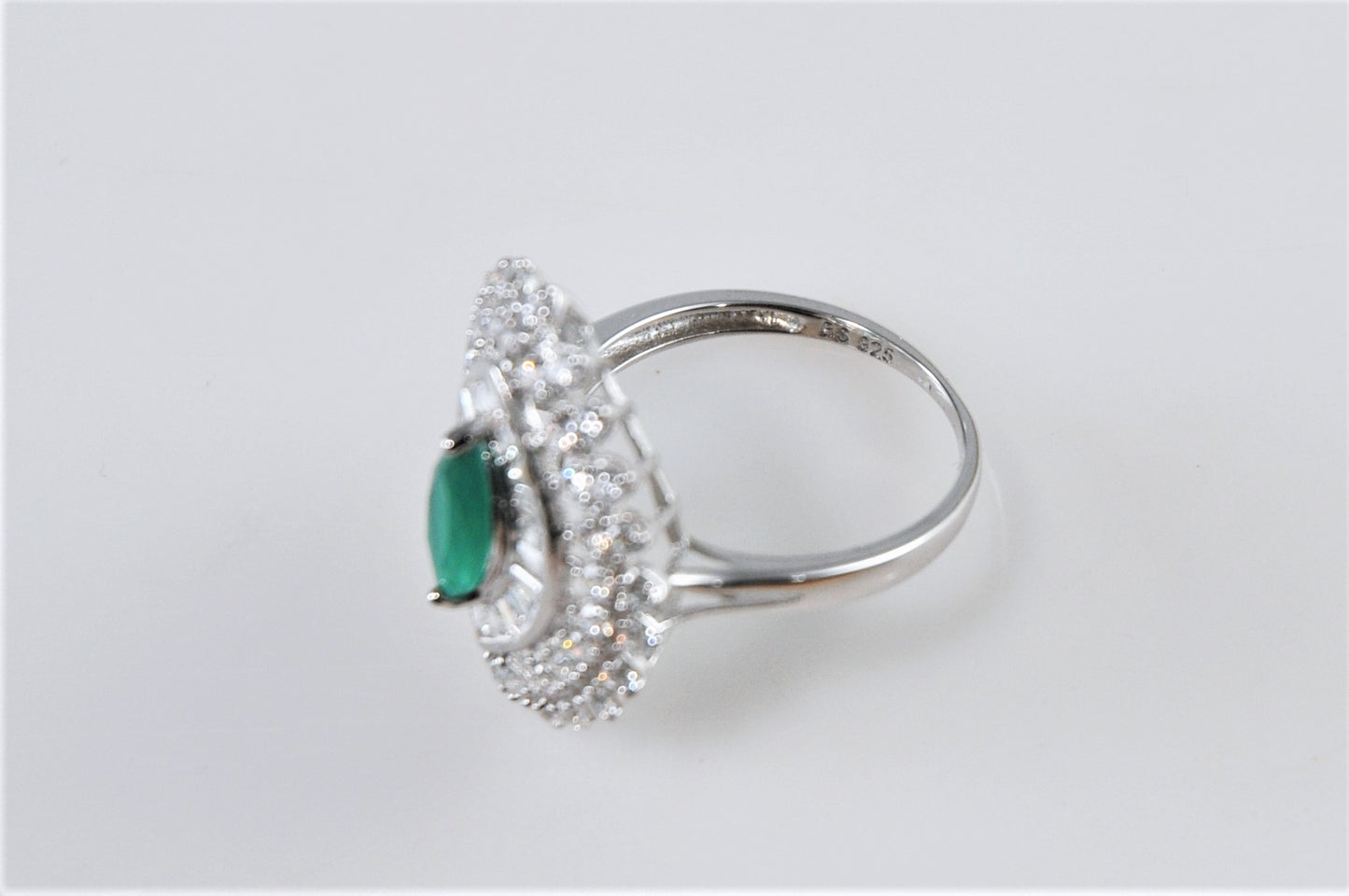 Designer Sterling Silver Marquise Emerald CZ Ring