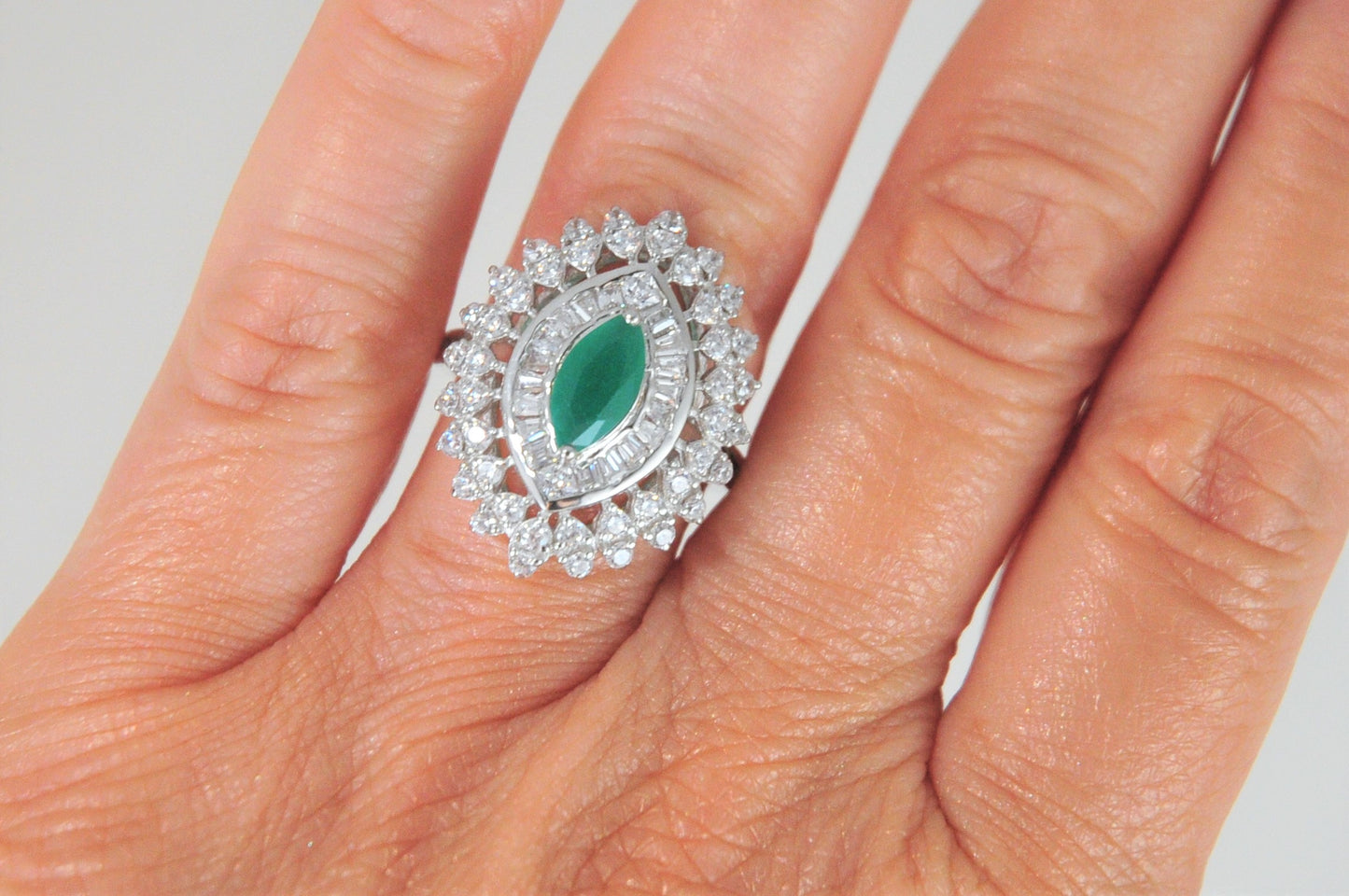 Designer Sterling Silver Marquise Emerald CZ Ring