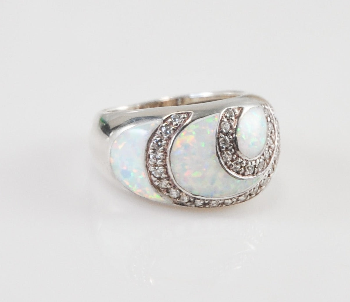 Designer Sterling Silver Opal CZ Ring Size 8 3/4