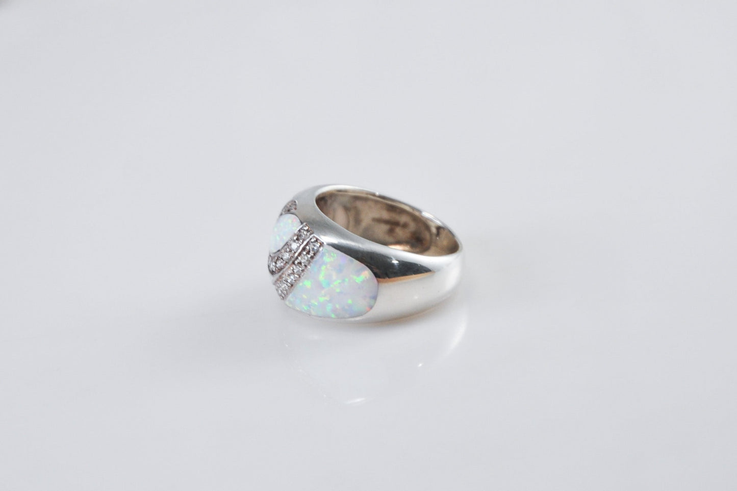 Designer Sterling Silver Opal CZ Ring Size 8 3/4