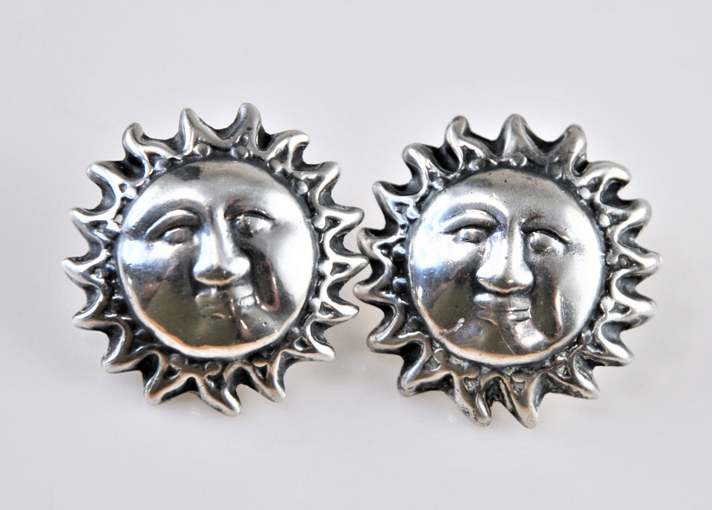 Large Taxco Sterling Silver Celestial Sun Earrings