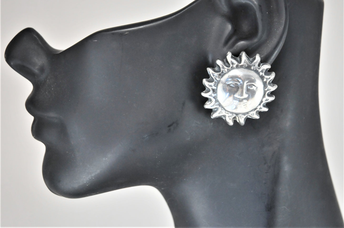 Large Taxco Sterling Silver Celestial Sun Earrings