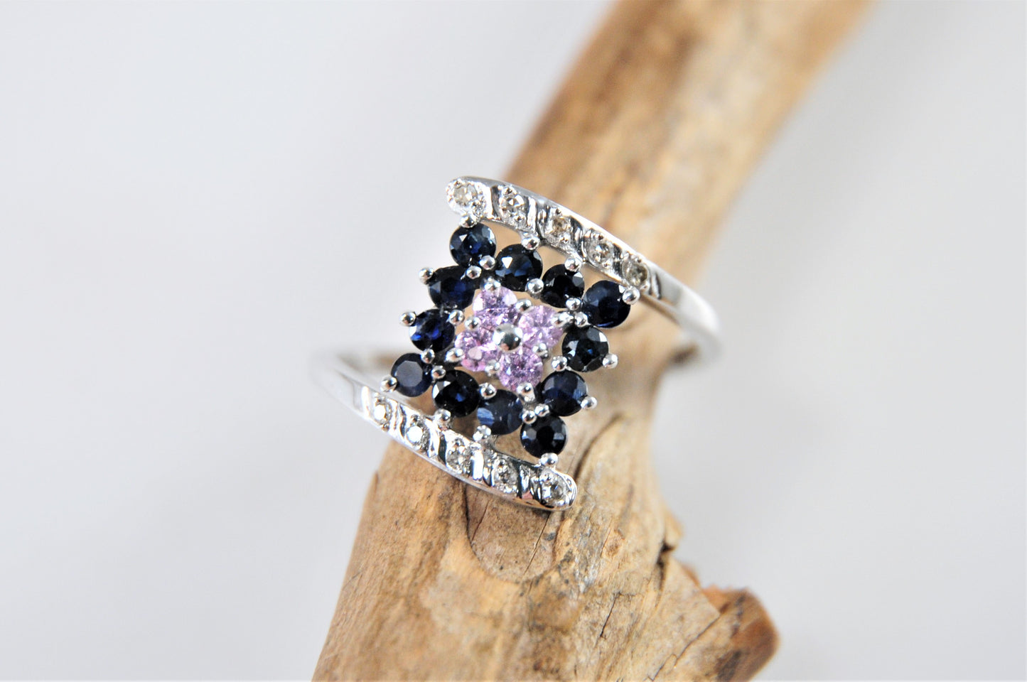 Mexico 14K White Gold Sapphire Diamond Ring