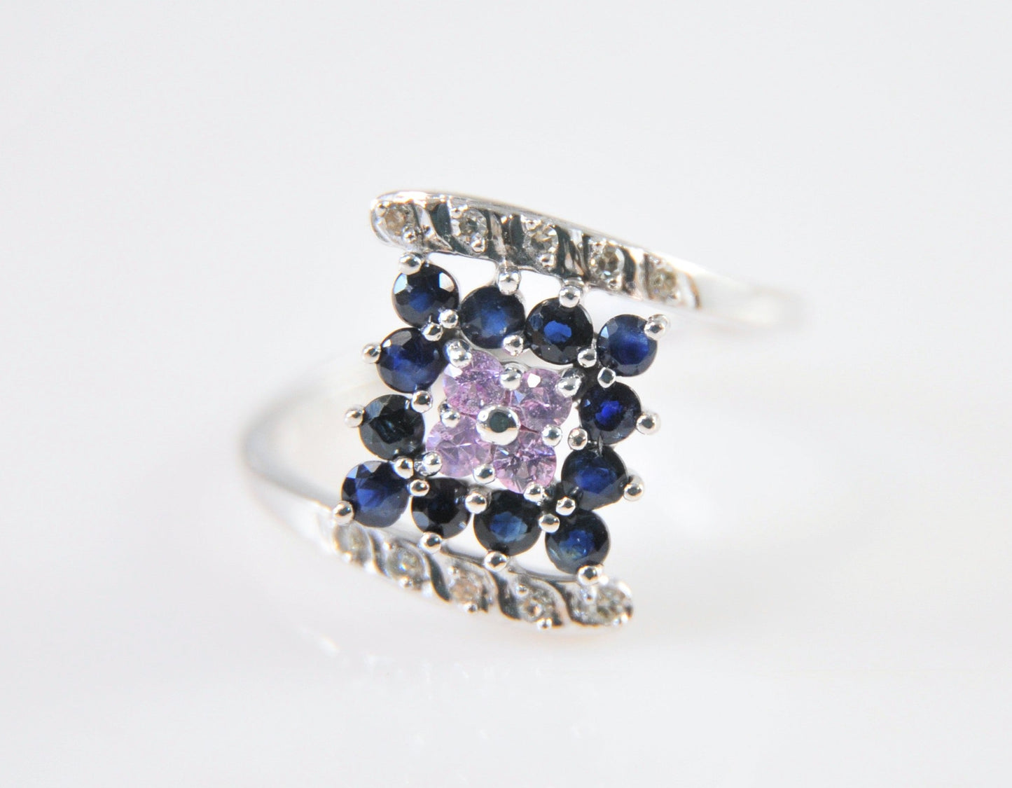 Mexico 14K White Gold Sapphire Diamond Ring