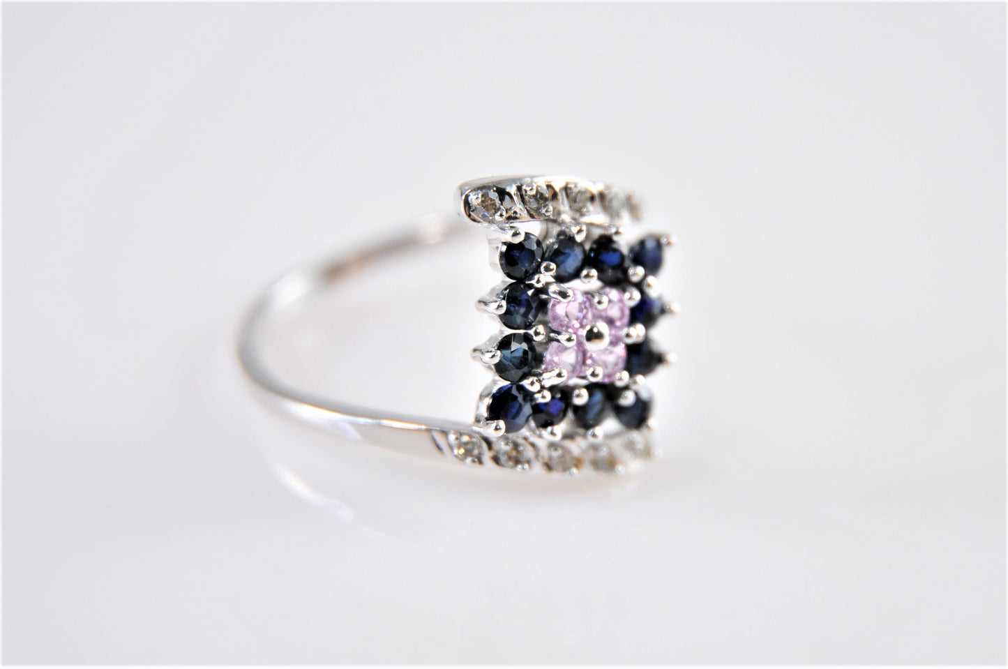 Mexico 14K White Gold Sapphire Diamond Ring