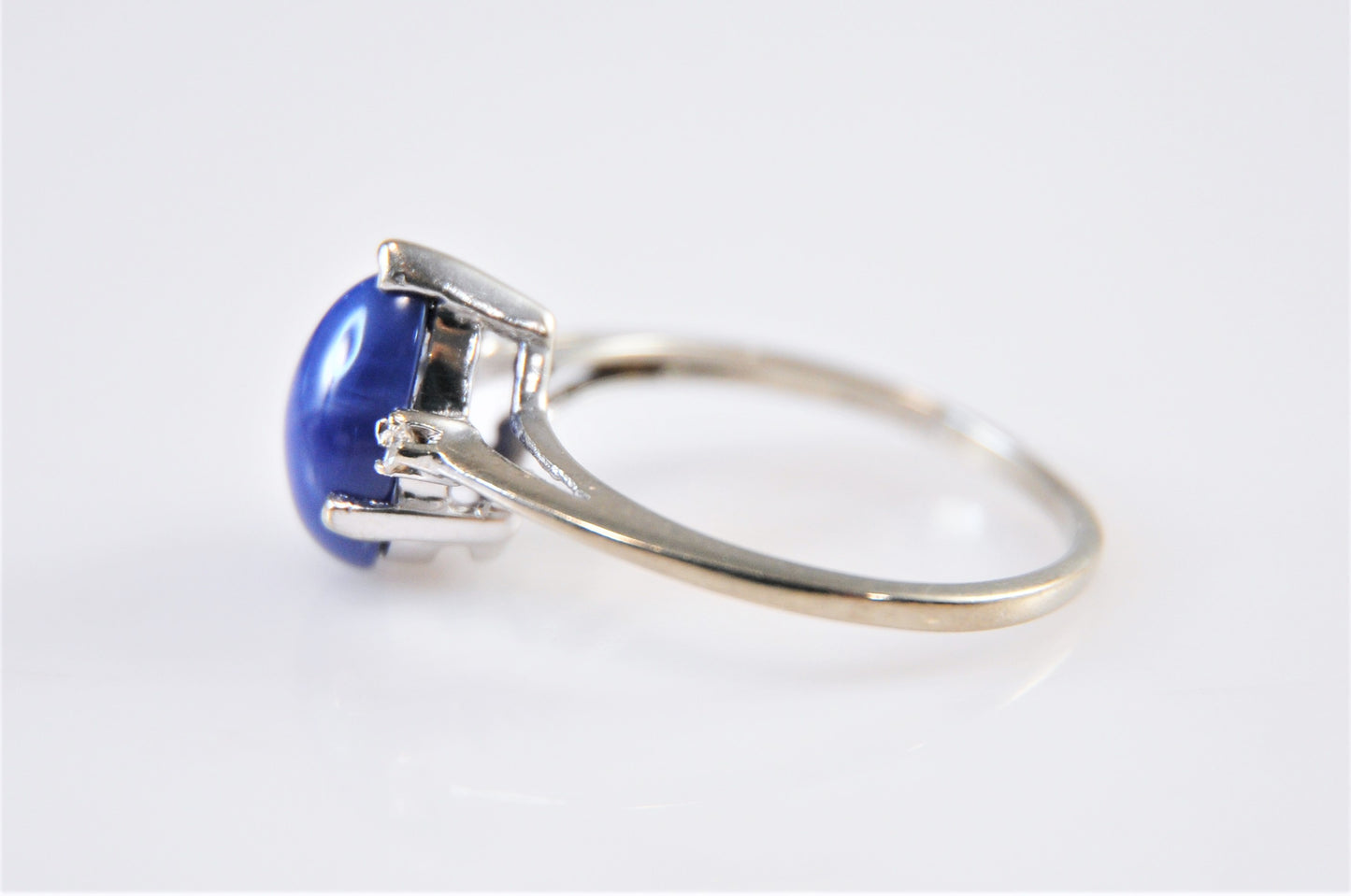 10K White Gold Blue Star Sapphire Ring with Diamond Accents