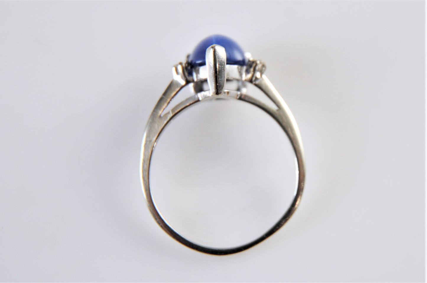 10K White Gold Blue Star Sapphire Ring with Diamond Accents