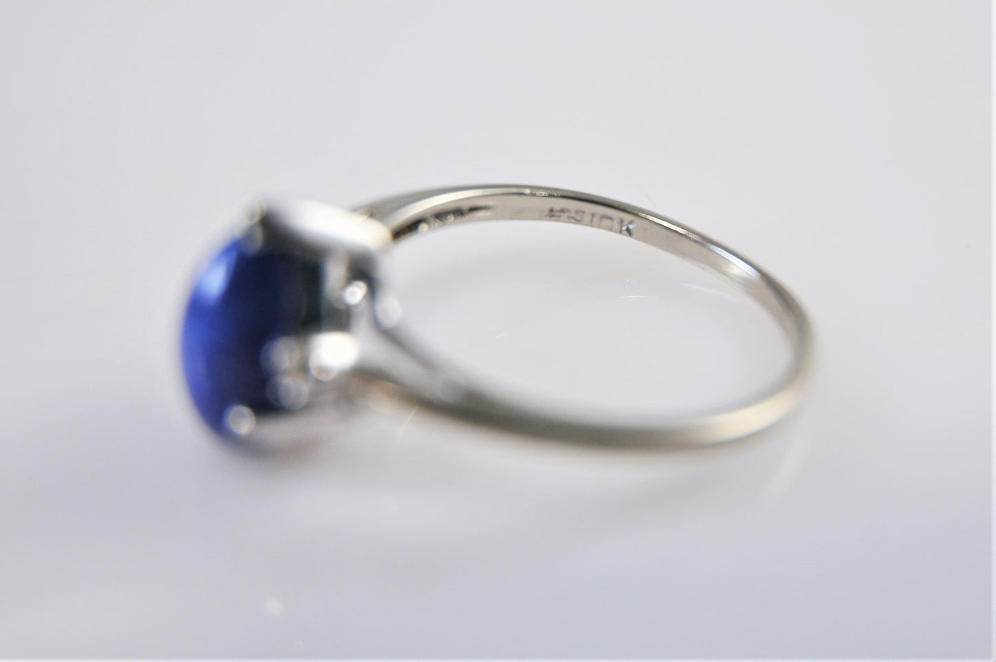 10K White Gold Blue Star Sapphire Ring with Diamond Accents