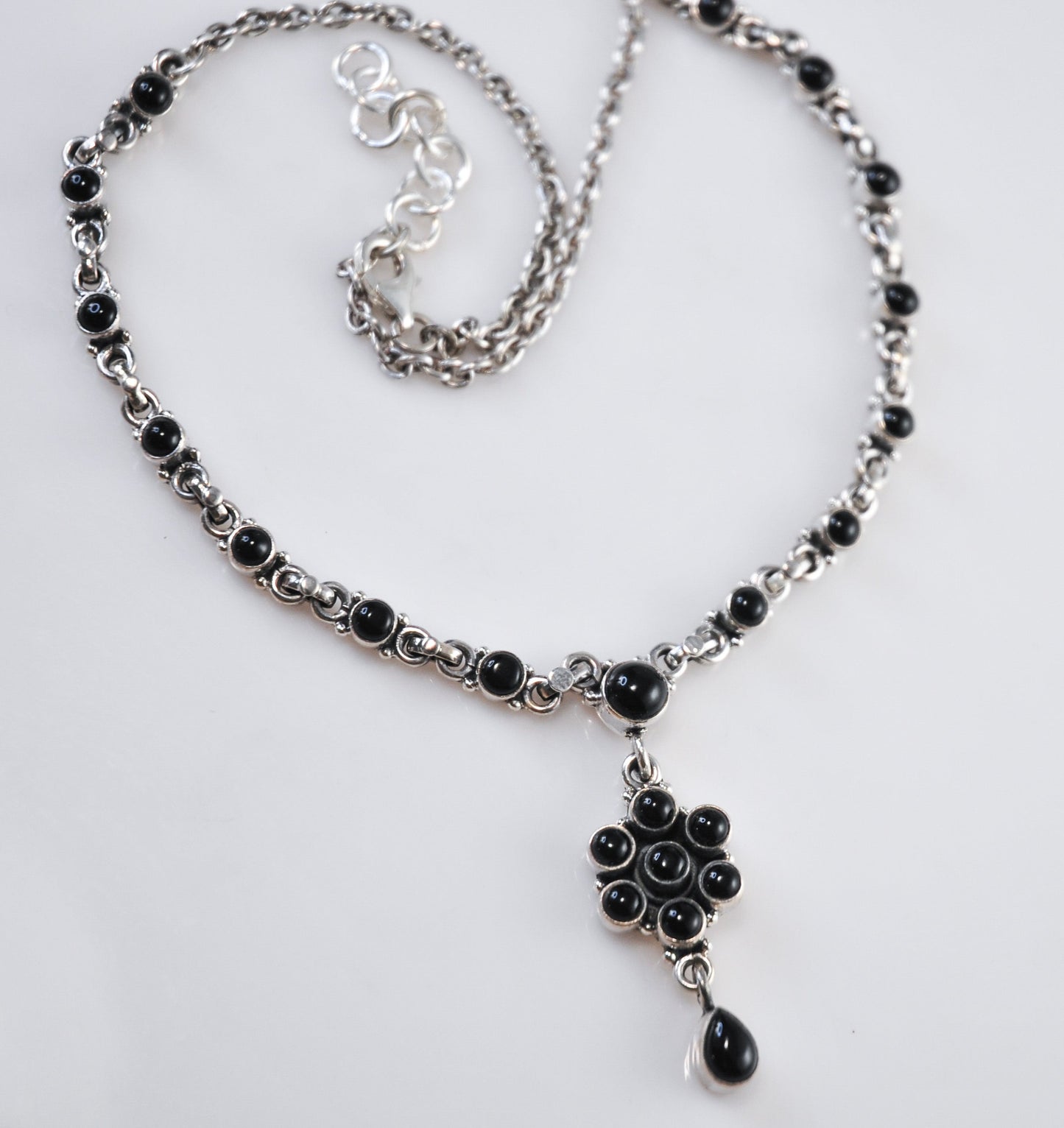 Adjustable Sterling Silver Black Onyx Y Necklace