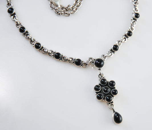 Adjustable Sterling Silver Black Onyx Y Necklace