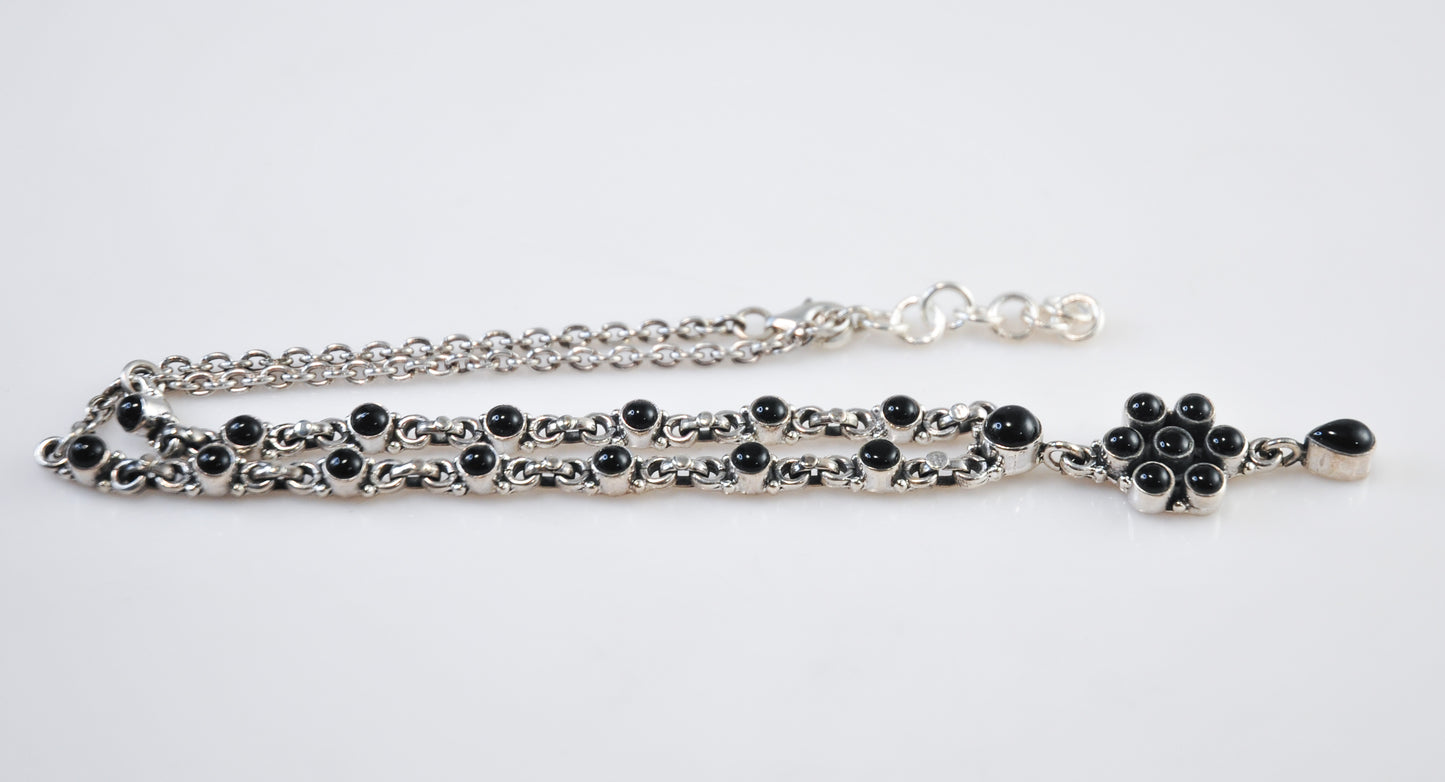 Adjustable Sterling Silver Black Onyx Y Necklace