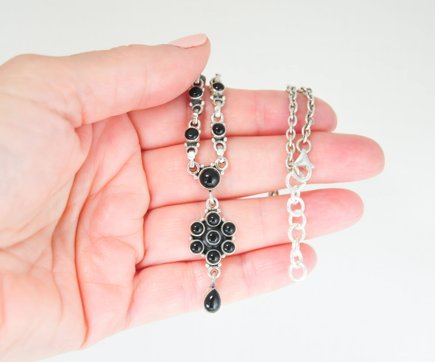 Adjustable Sterling Silver Black Onyx Y Necklace