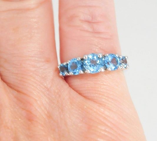 Signed 925 Sterling Silver Blue Topaz Ring Size 5 1/4