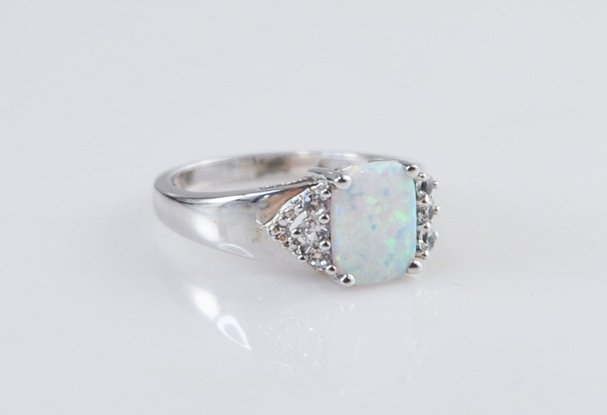 Designer Sterling Silver Opal CZ Ring Size 7