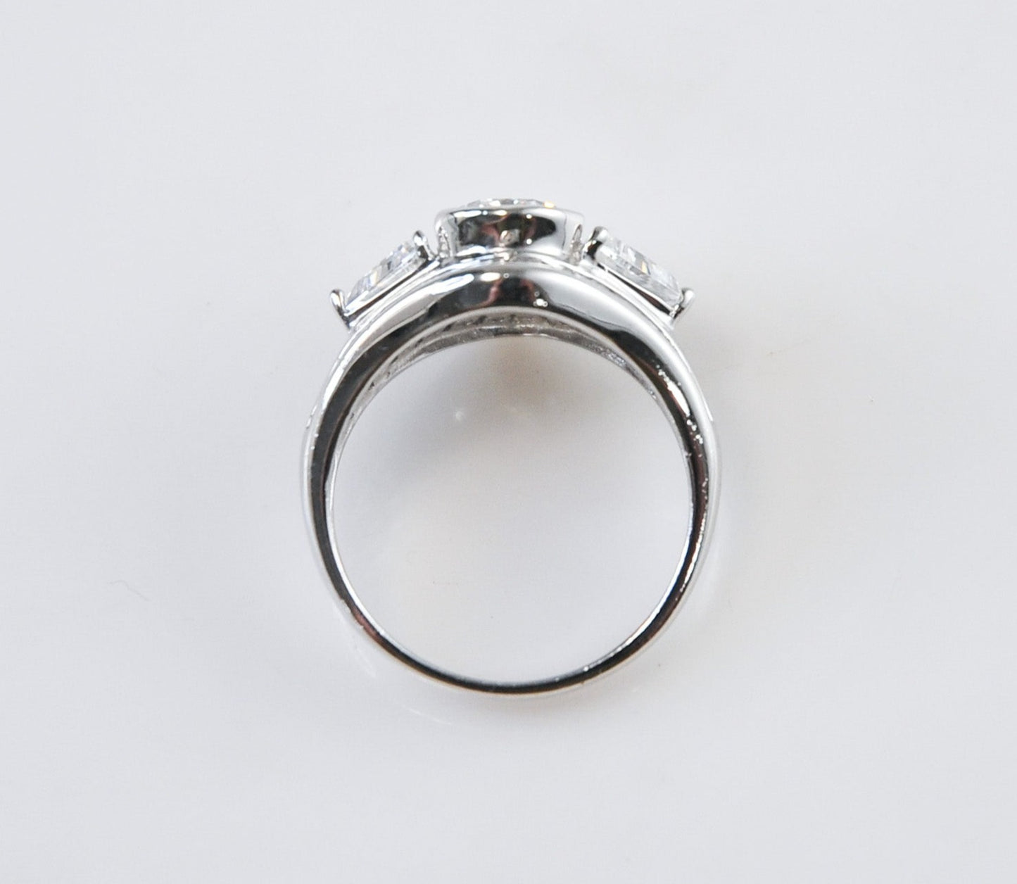 Designer Sterling Silver CZ Cocktail Ring Size 7