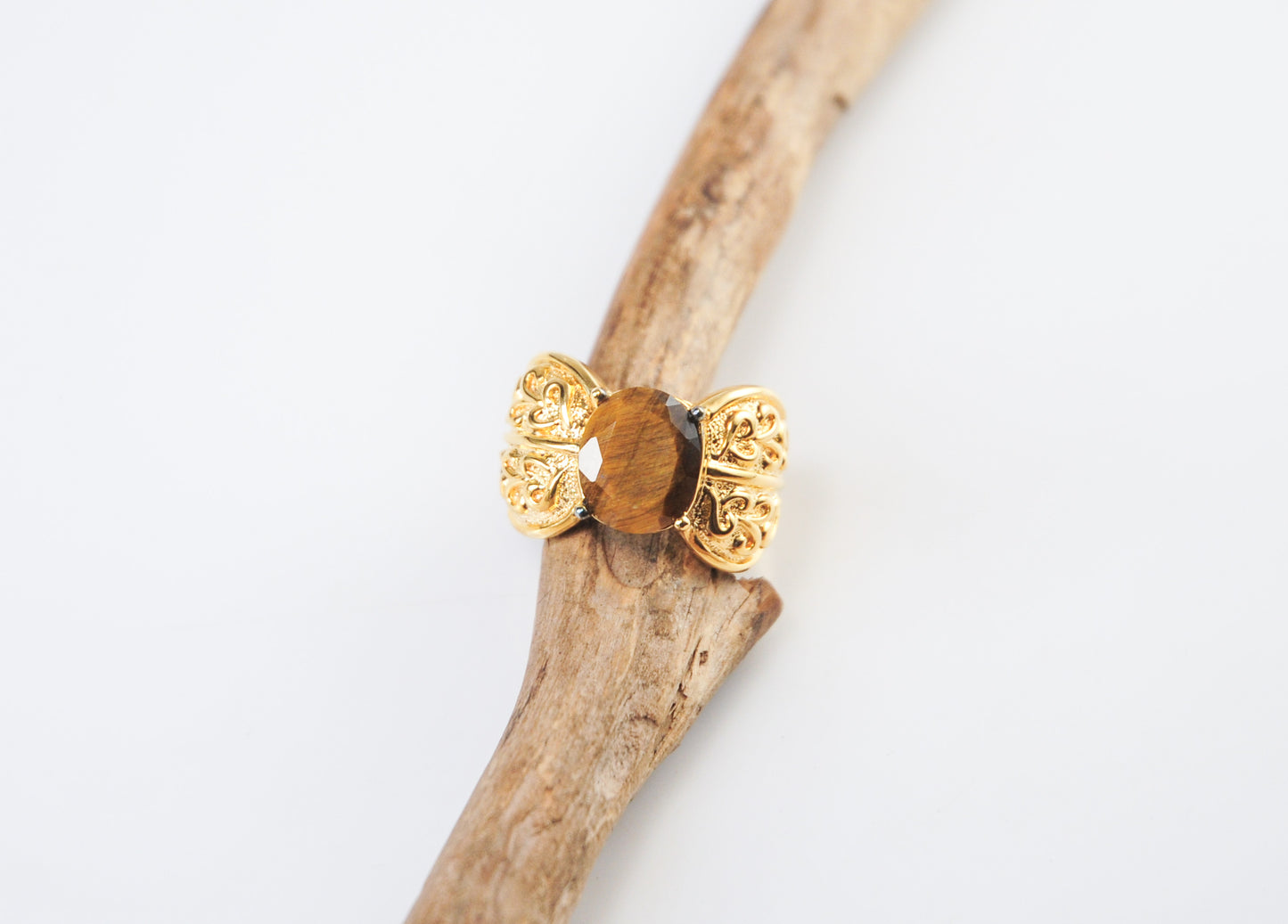 Designer Gold over Sterling Tiger Eye Ring