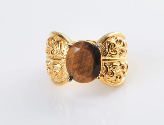 Designer Gold over Sterling Tiger Eye Ring