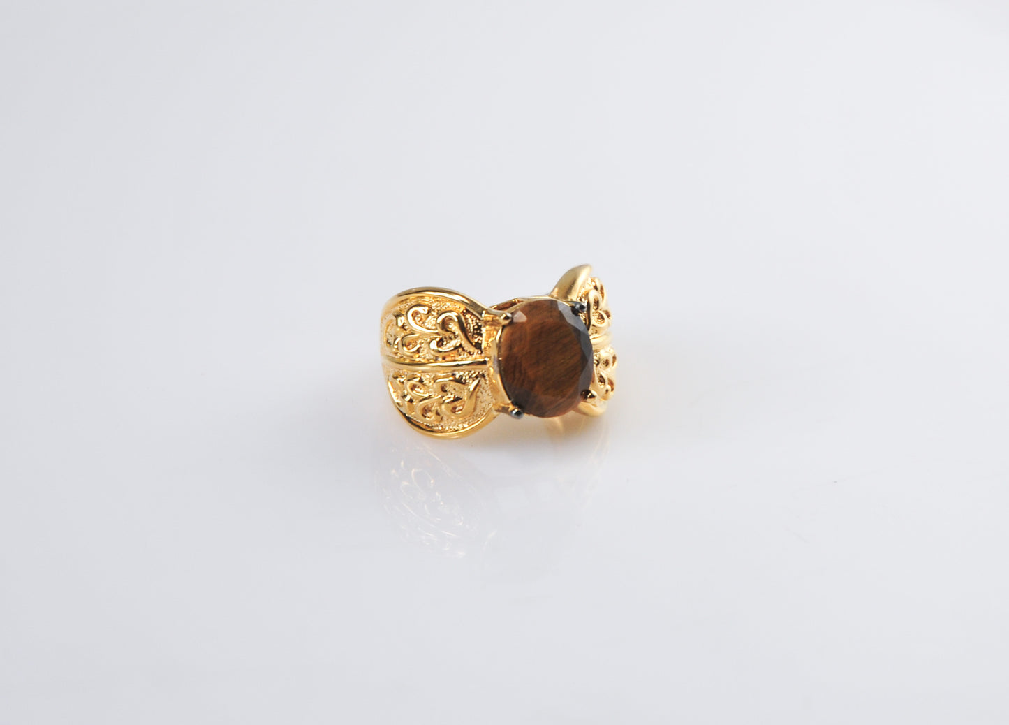 Designer Gold over Sterling Tiger Eye Ring