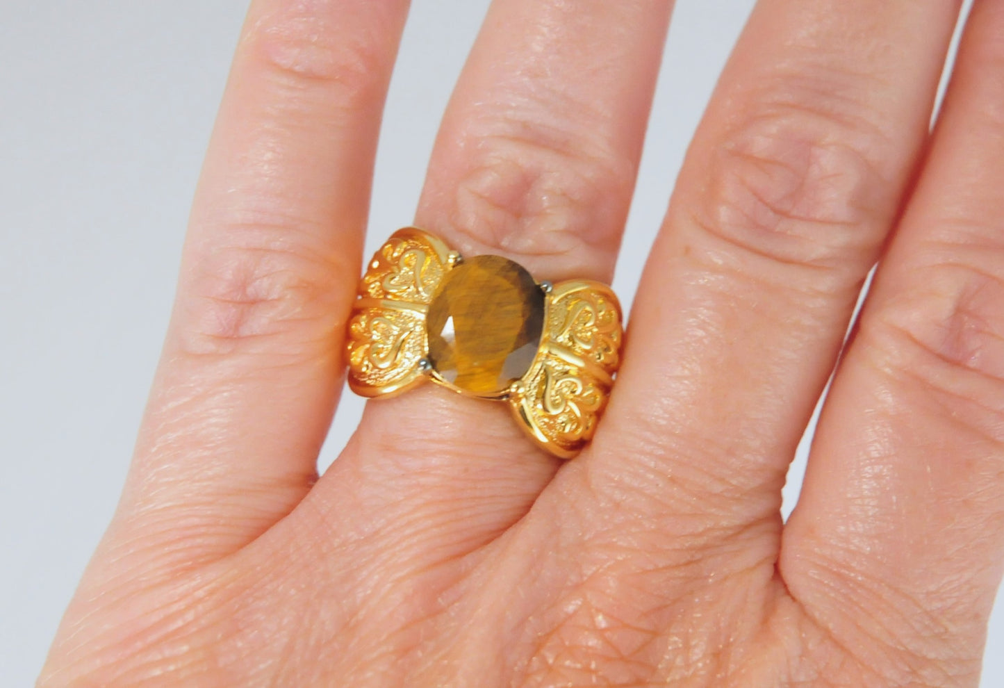 Designer Gold over Sterling Tiger Eye Ring