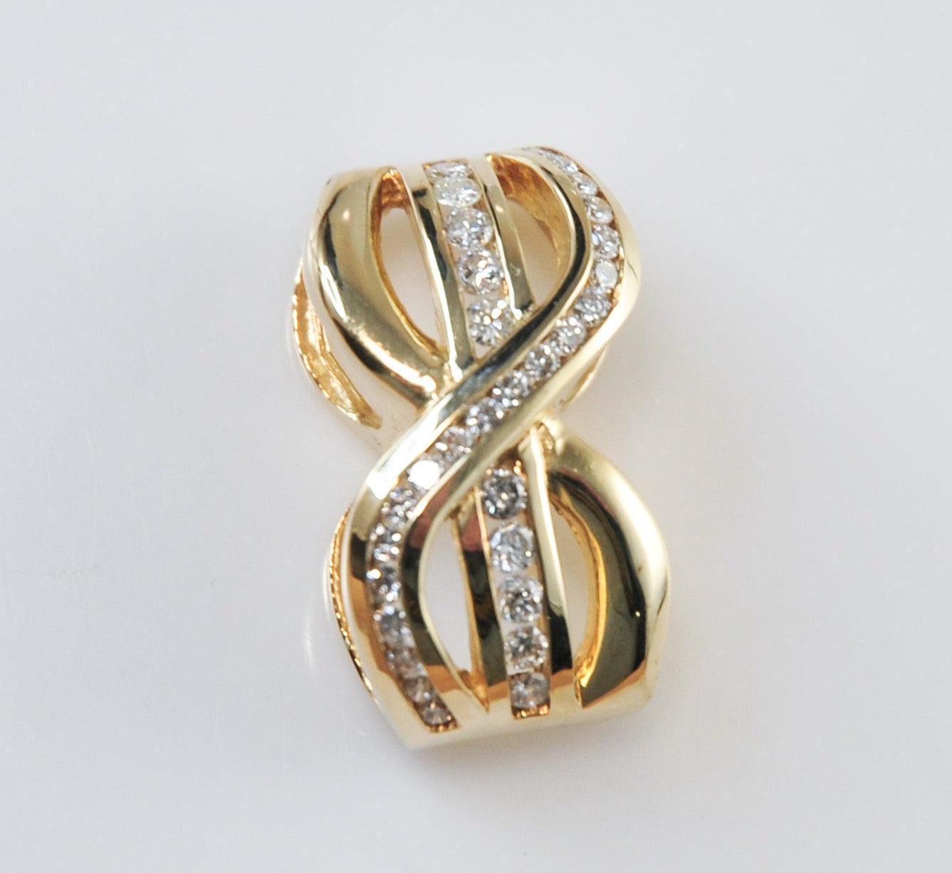 Heavy 14K Gold Diamond Omega Slide Pendant