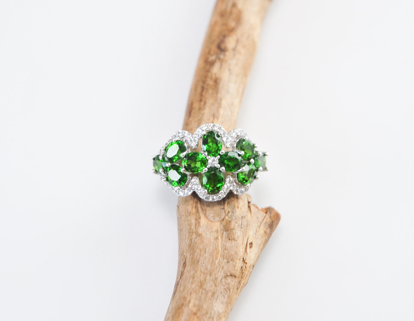 Designer 925 Sterling Silver Chrome Diopside CZ Cocktail Ring Size 5