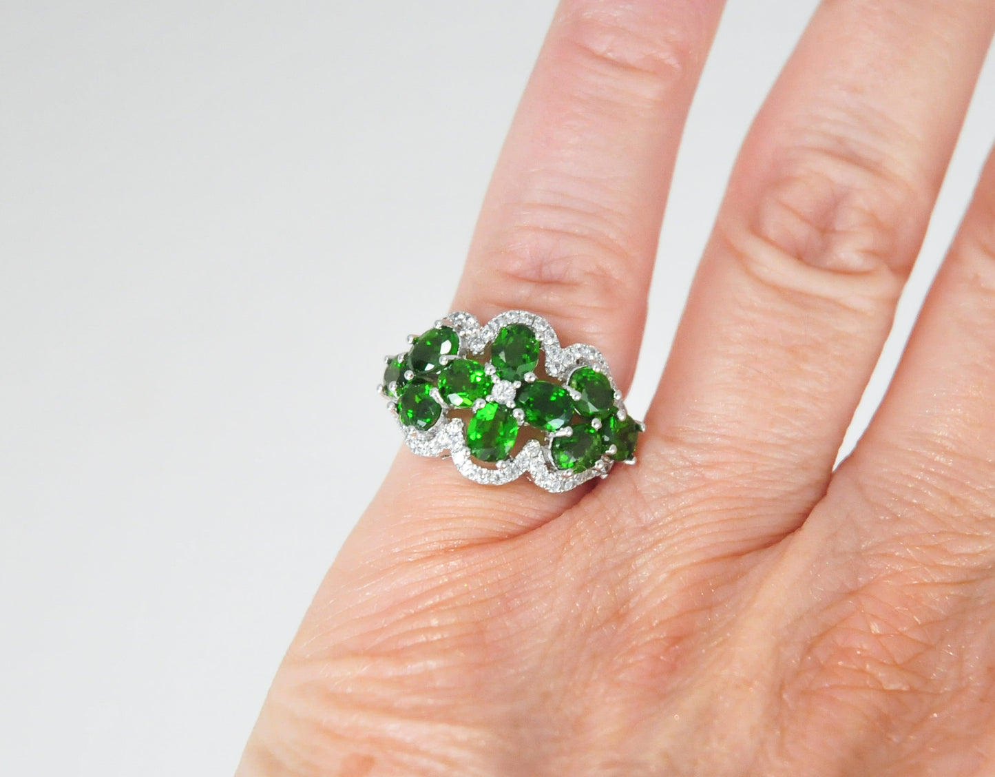 Designer 925 Sterling Silver Chrome Diopside CZ Cocktail Ring Size 5