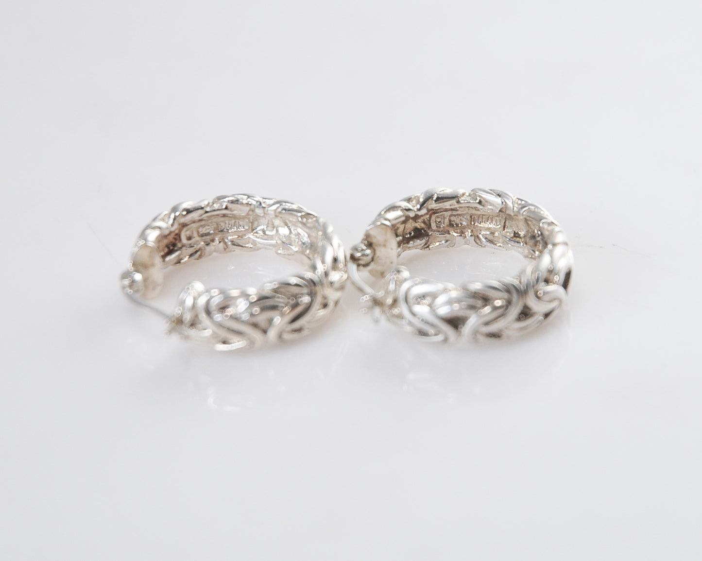 Designer Sterling Silver Byzantine Hoop Earrings