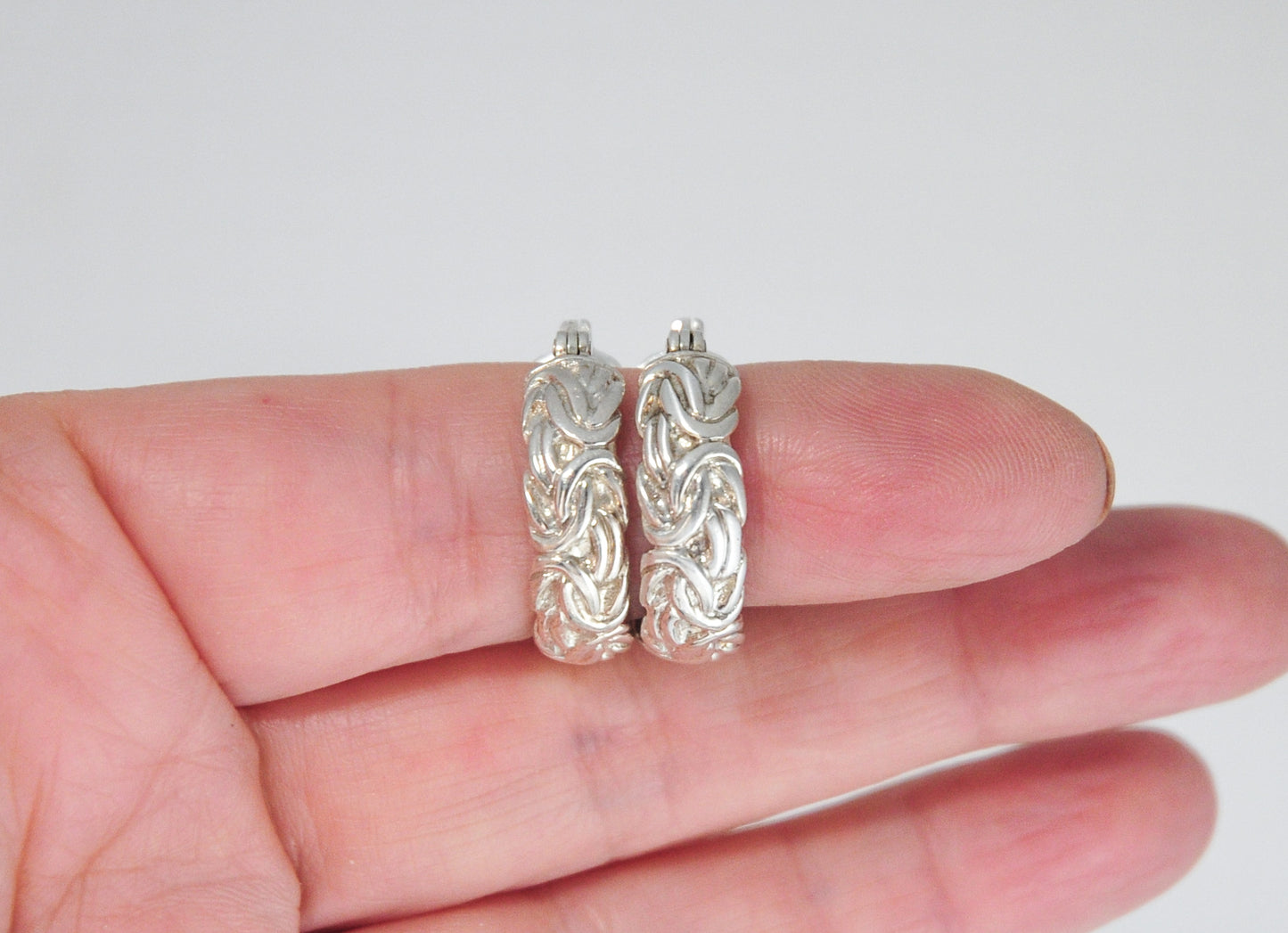 Designer Sterling Silver Byzantine Hoop Earrings