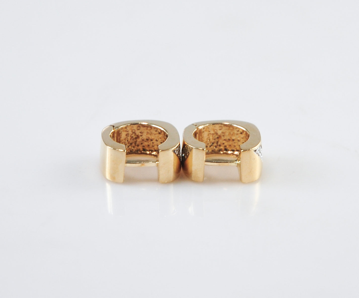 14K Gold Diamond Huggie Hoop Earrings