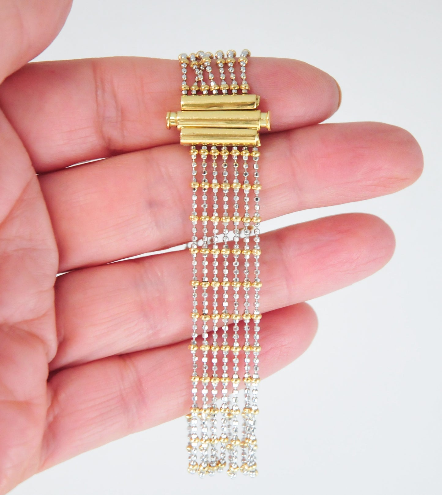 Vintage Designer 18K White and Yellow Gold Multi-Strand Bracelet