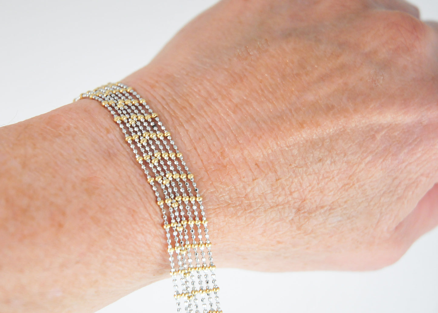 Vintage Designer 18K White and Yellow Gold Multi-Strand Bracelet