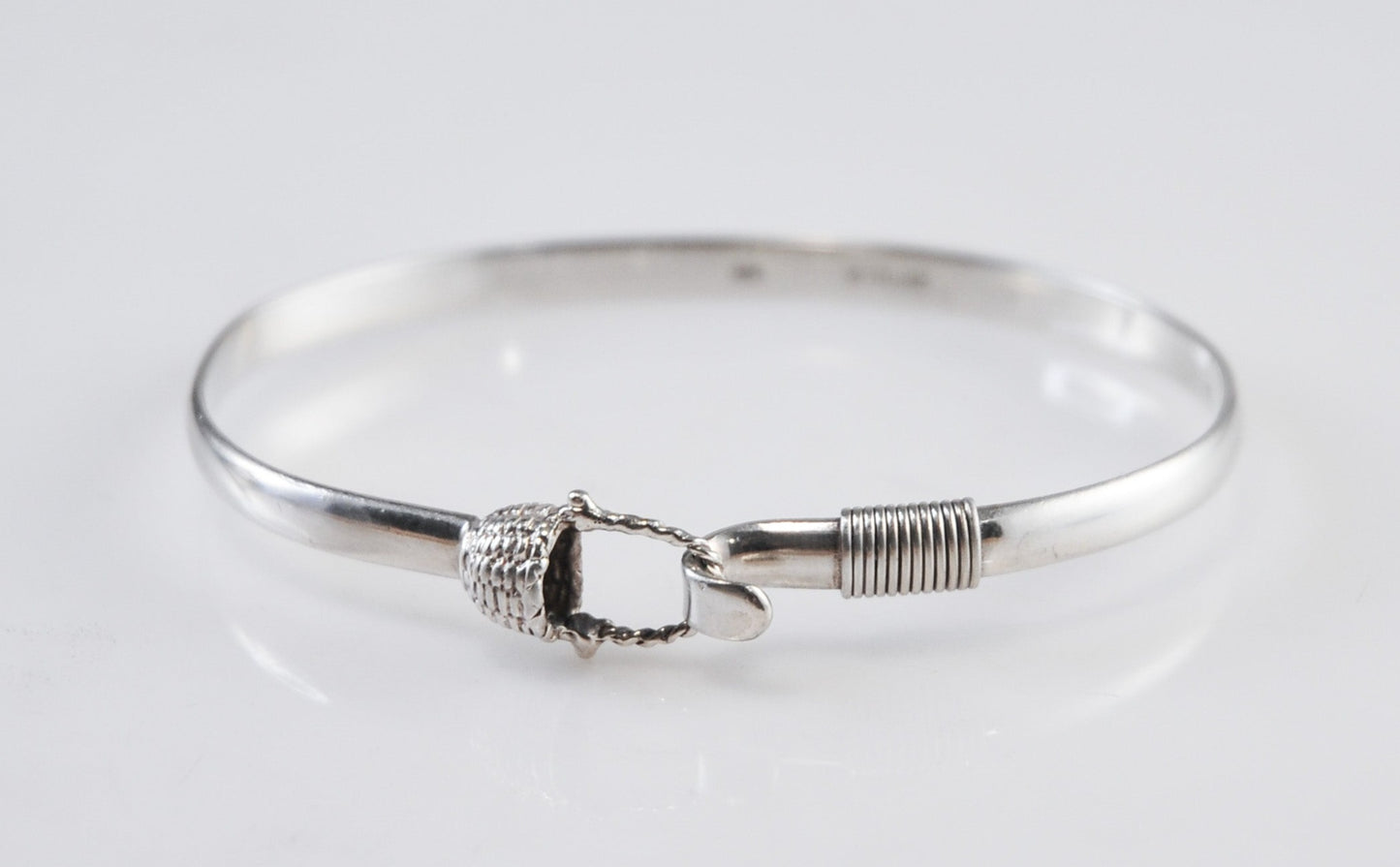 Designer Sterling Silver Basket Hook Bangle Bracelet