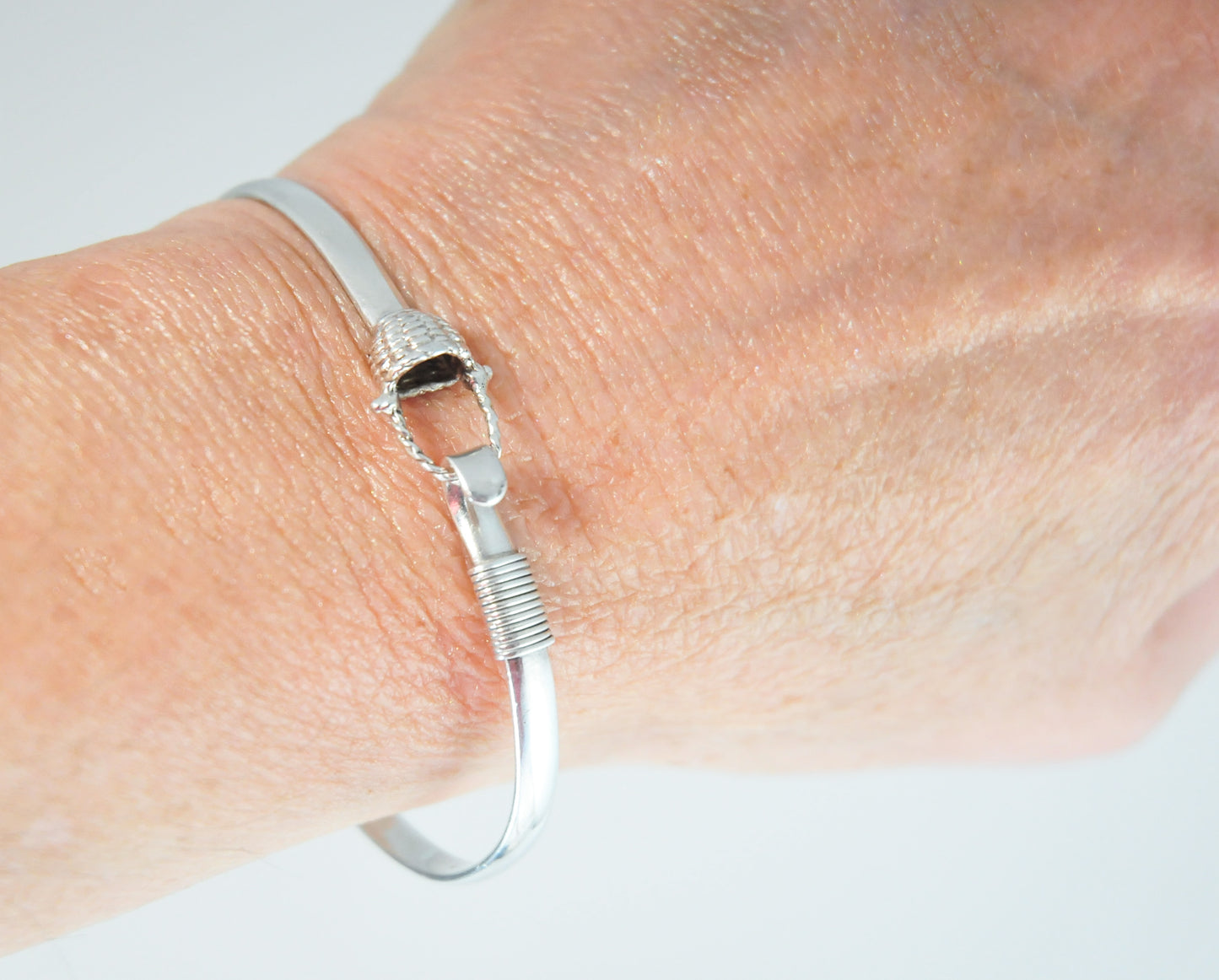 Designer Sterling Silver Basket Hook Bangle Bracelet