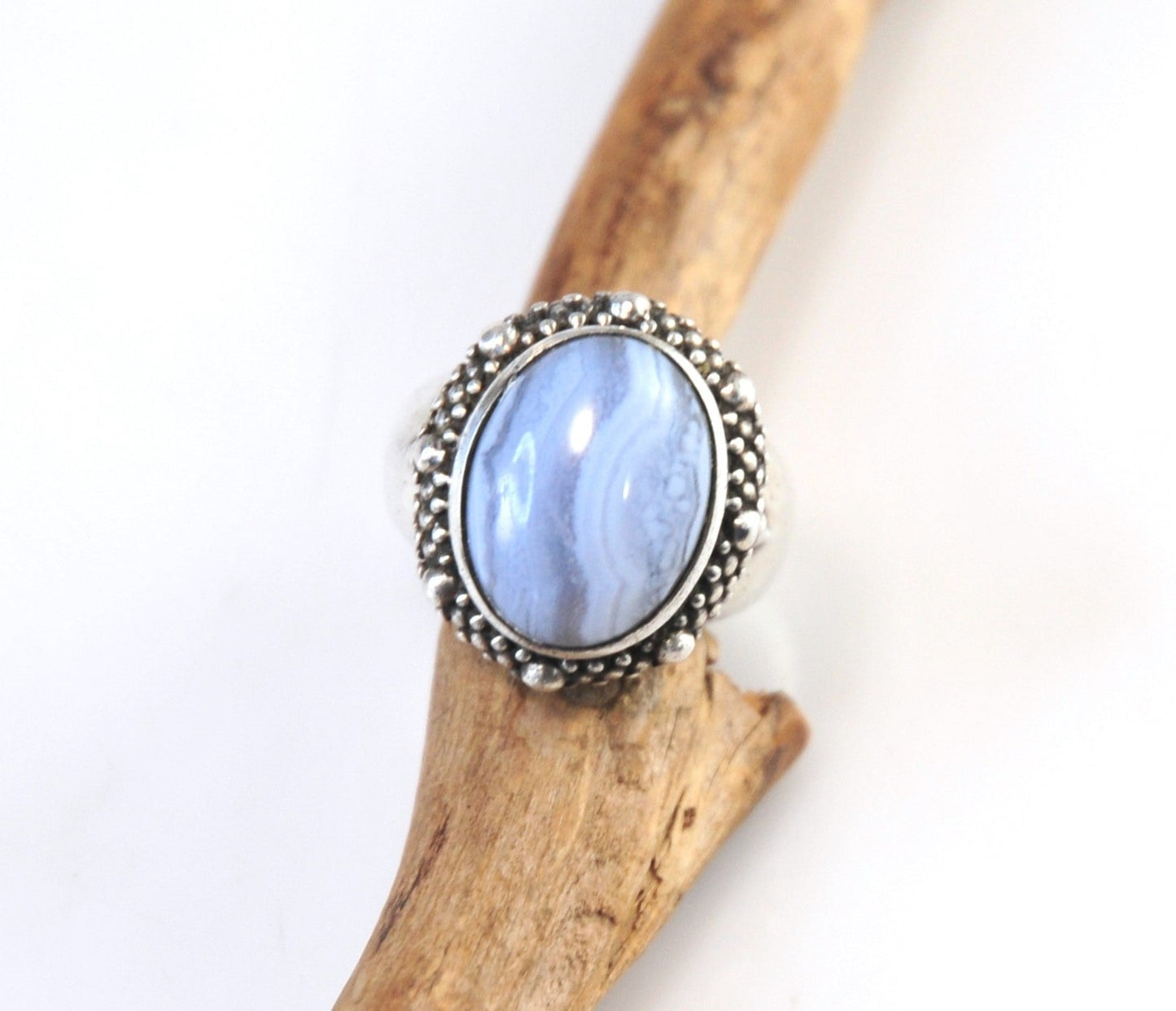 Heavy Vintage Stephen Dweck Sterling Silver Blue Agate Ring