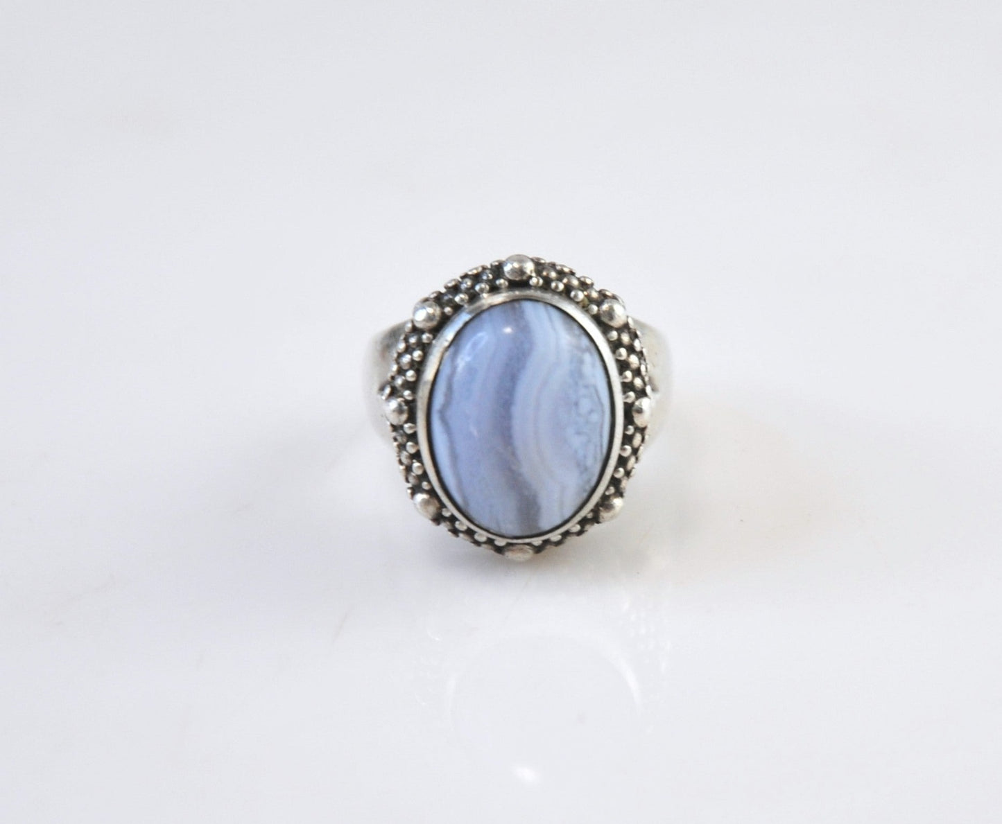 Heavy Vintage Stephen Dweck Sterling Silver Blue Agate Ring