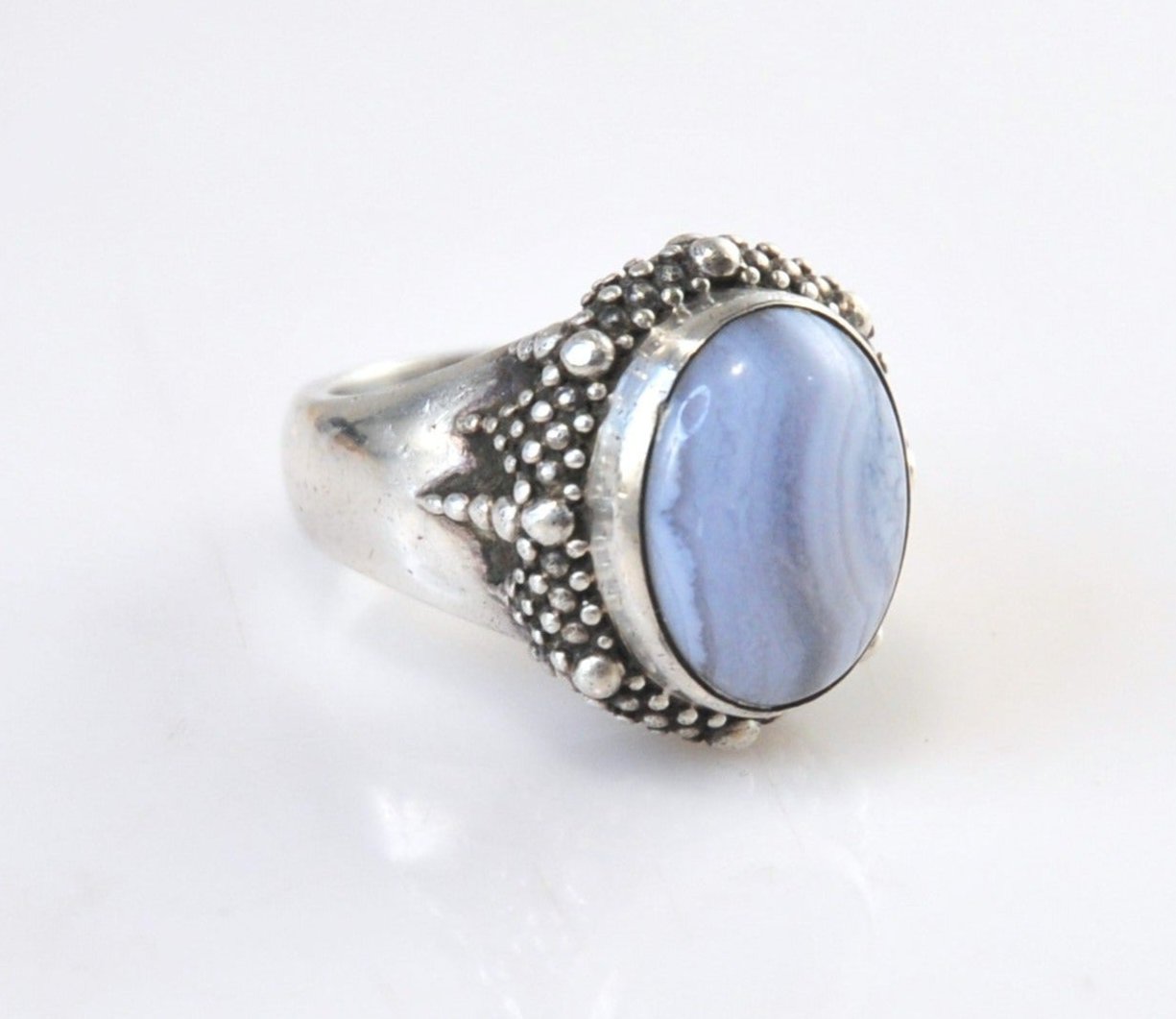 Heavy Vintage Stephen Dweck Sterling Silver Blue Agate Ring