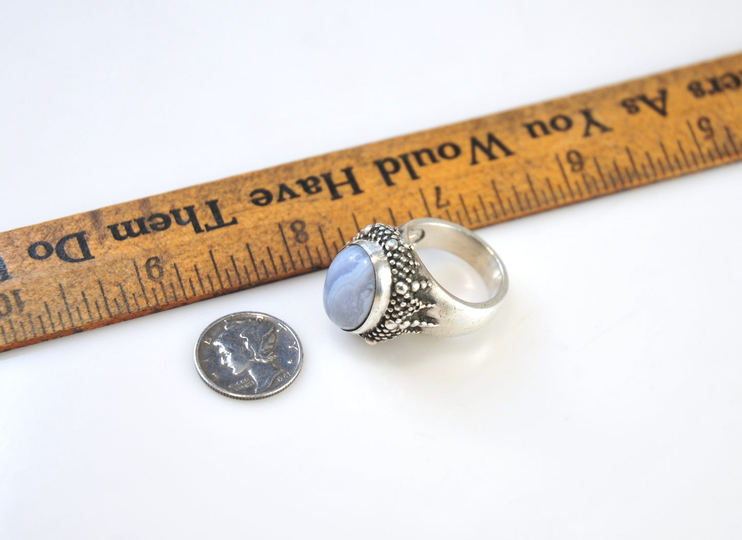 Heavy Vintage Stephen Dweck Sterling Silver Blue Agate Ring