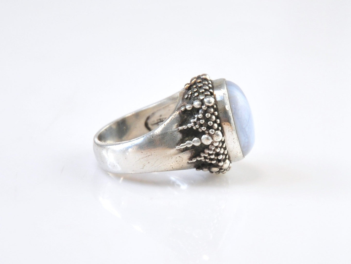 Heavy Vintage Stephen Dweck Sterling Silver Blue Agate Ring