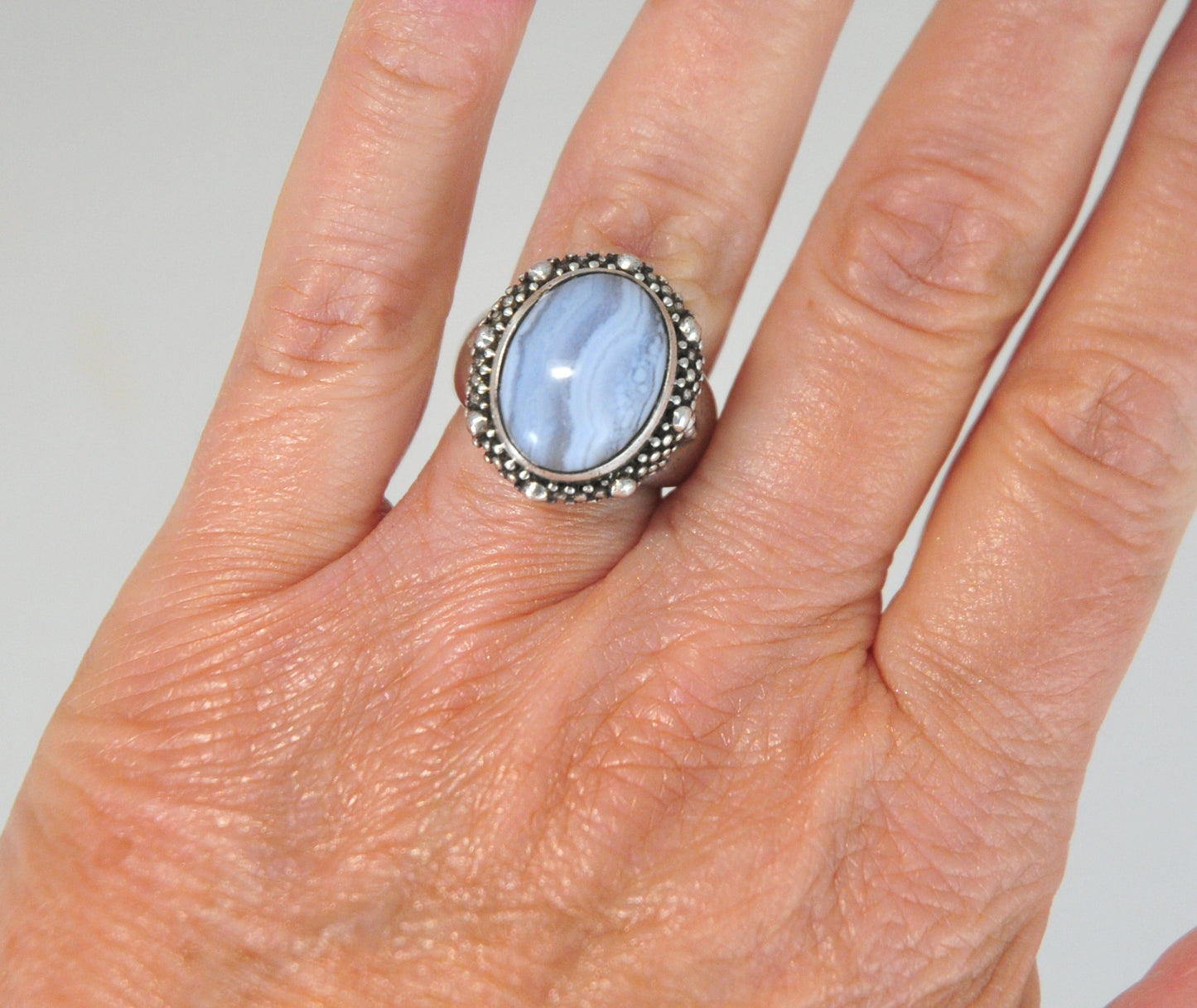 Heavy Vintage Stephen Dweck Sterling Silver Blue Agate Ring